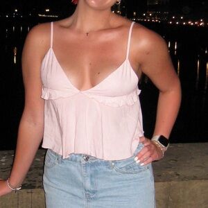 Pink Ruffled Tank Top